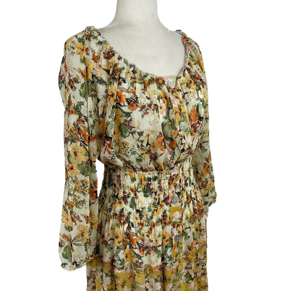 Fig and Flower Floral Pattern CottageCore Prairie Maxi Dress Banded Waist Large - Picture 3 of 13